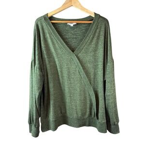 Time and Tru Women's Green Marled V Neck Faux Wrap Long Sleeve Sweatshirt XXXL